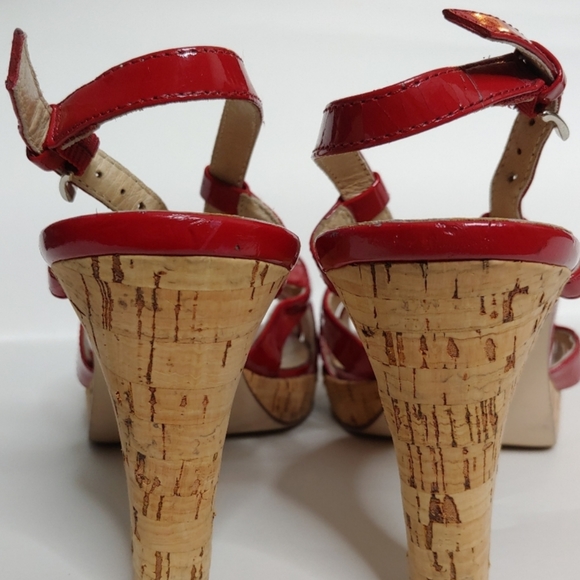 Yellow Box Laurie Bright Cherry Red Faux Leather Straps Cork Heels Size 8.5 - Picture 9 of 15